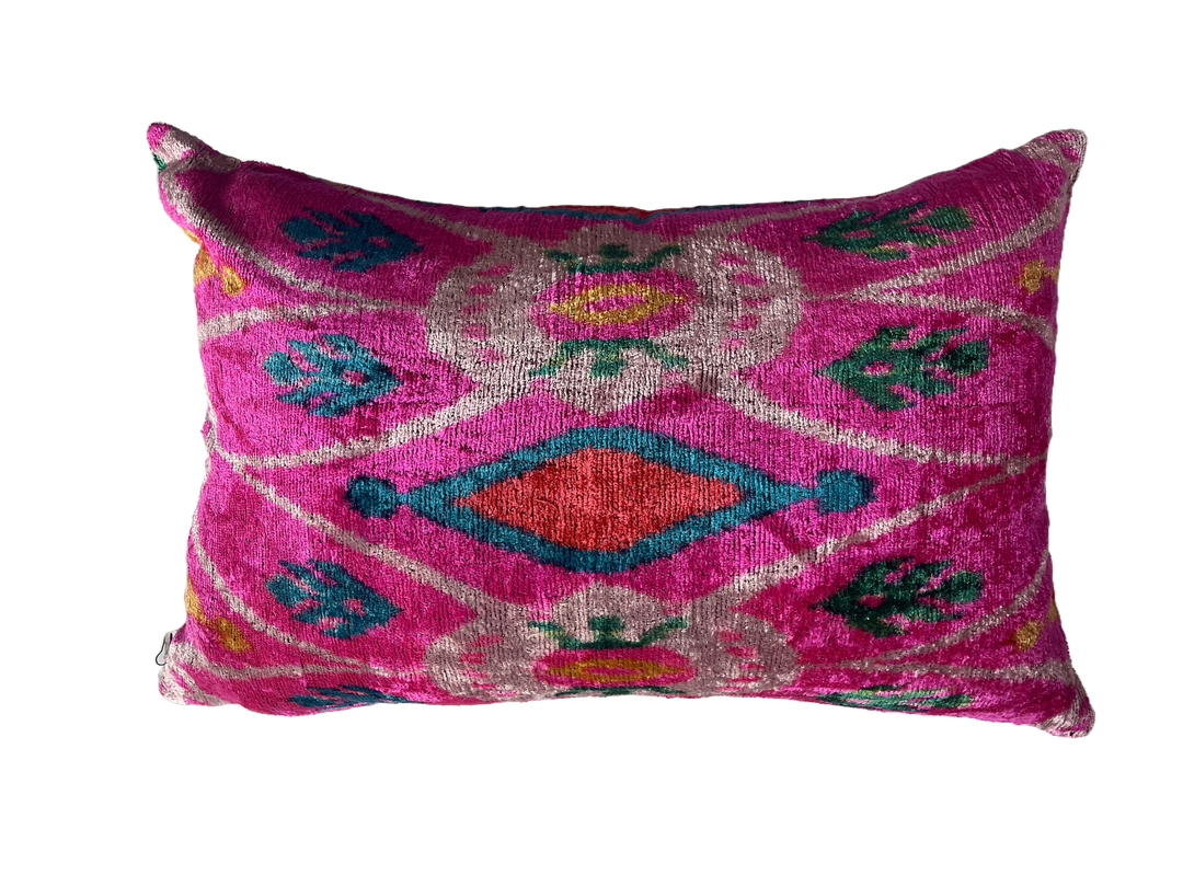 Hot pink graphic 100% silk velvet lumbar throw pillow