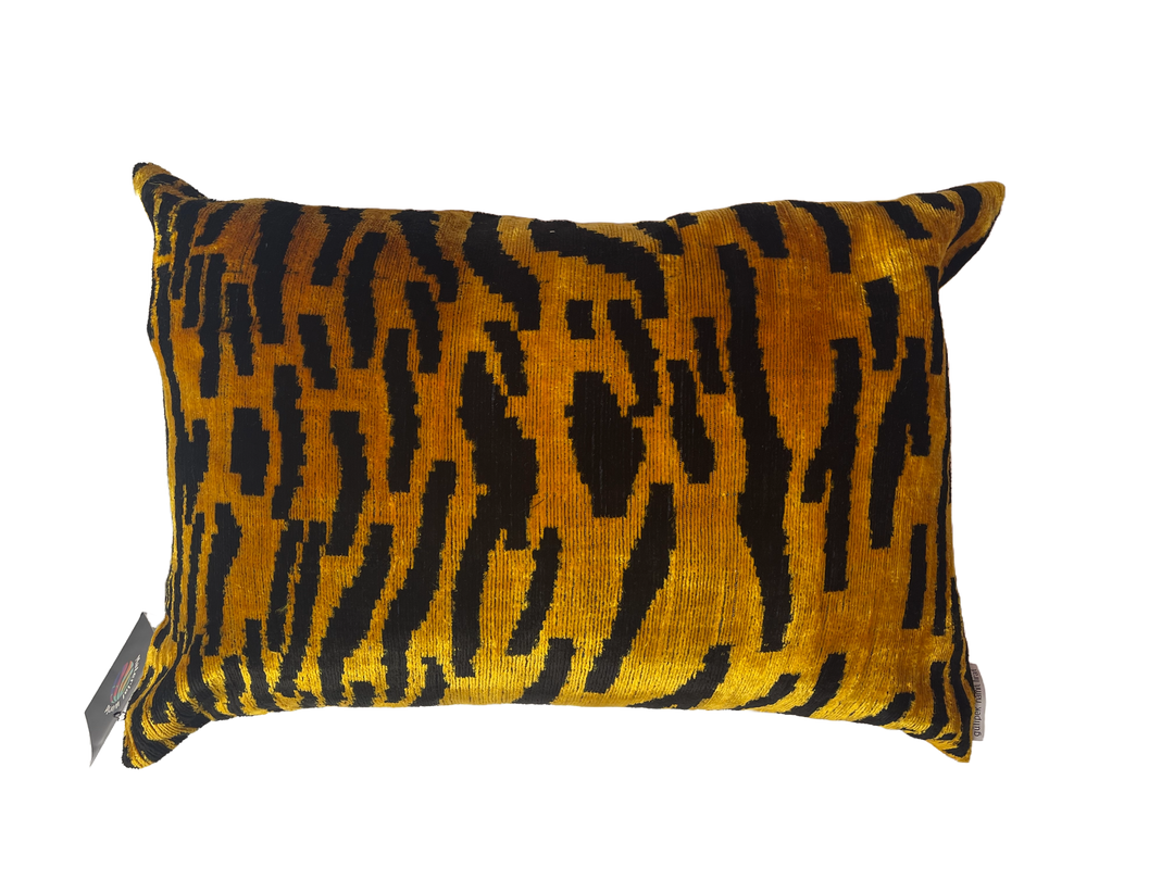 Tiger striped 100% silk velvet lumbar pillow