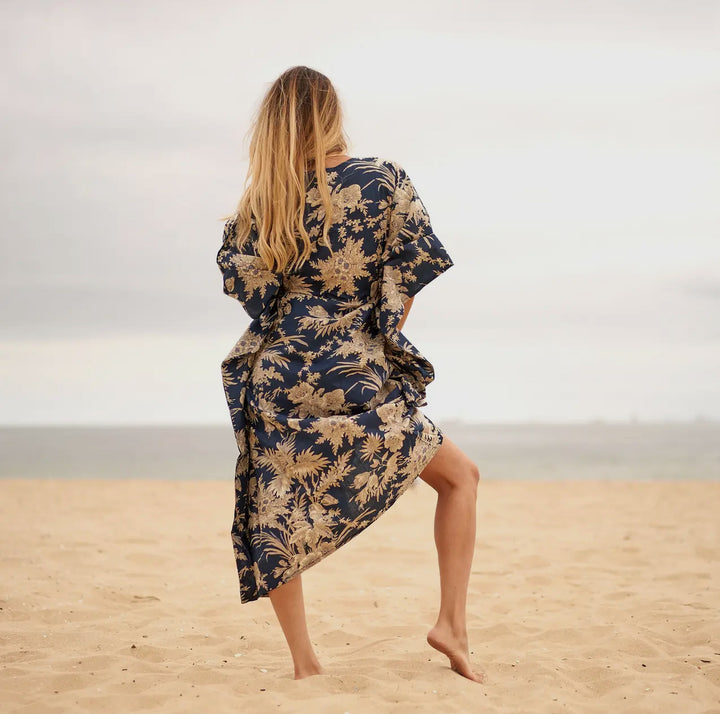 Cotton Kimono Kaftan Tropical Navy Toile