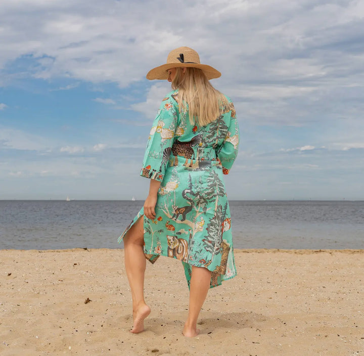 Cotton Kimono Robe-Sea Glass