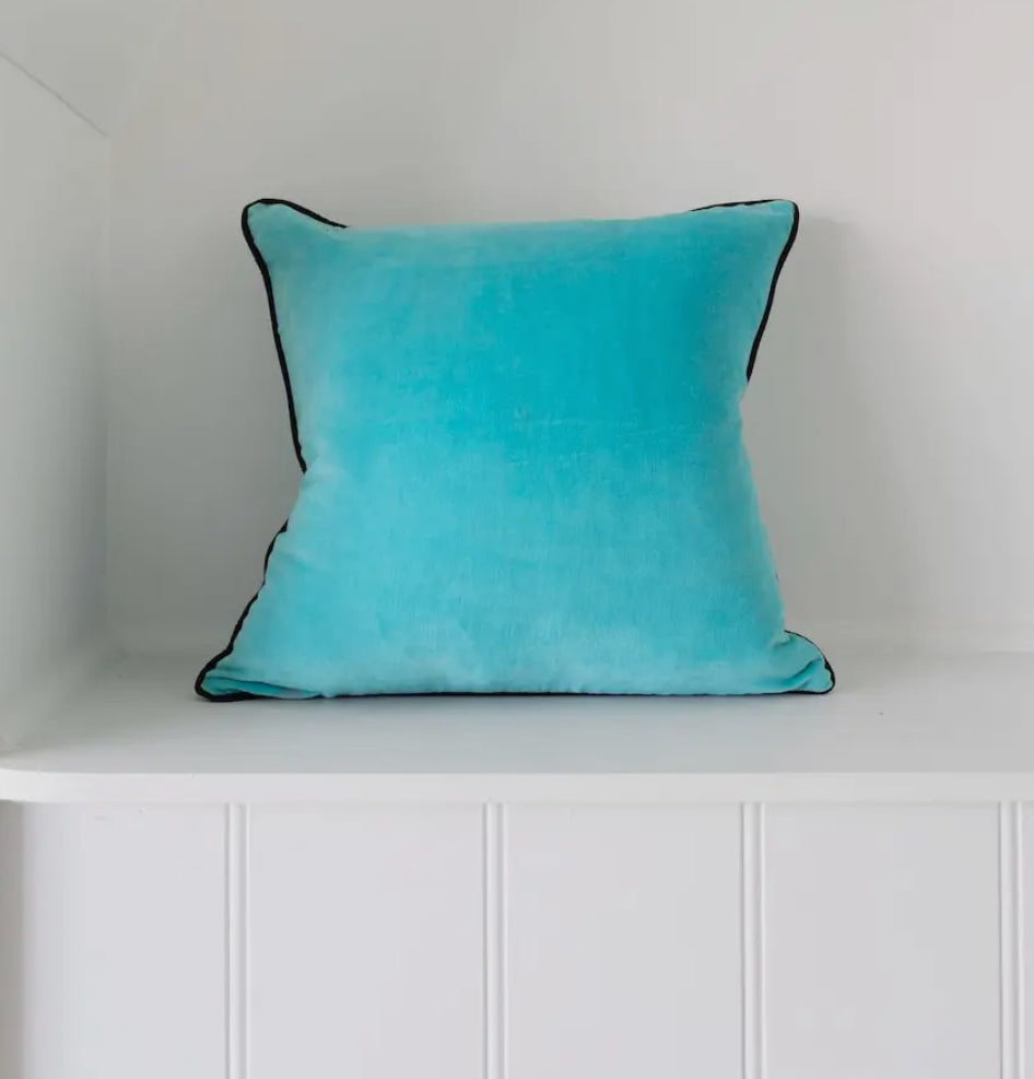 Cotton Velvet Throw Pillow-Turquoise