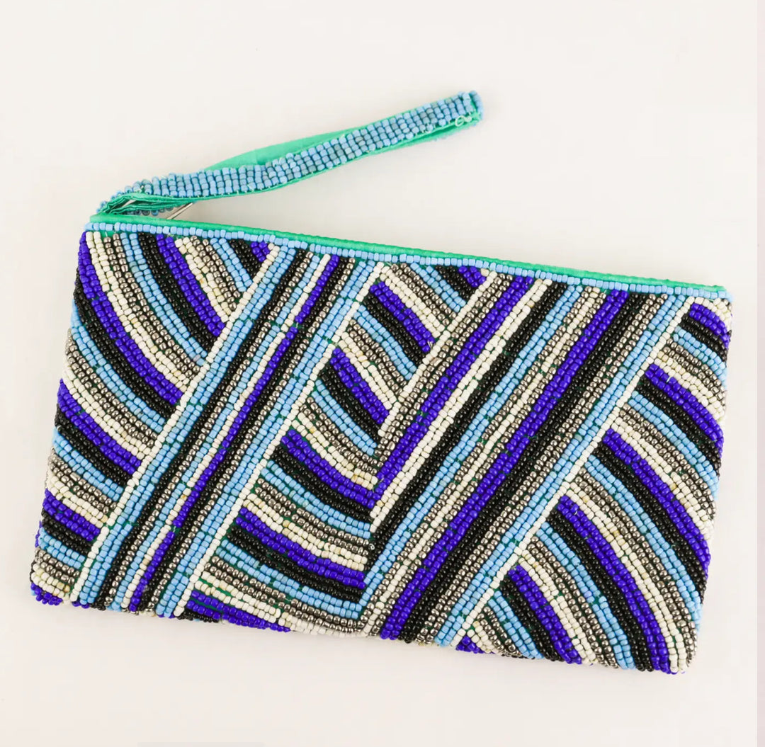 Cleo hand beaded clutch-Cobalt/turquoise