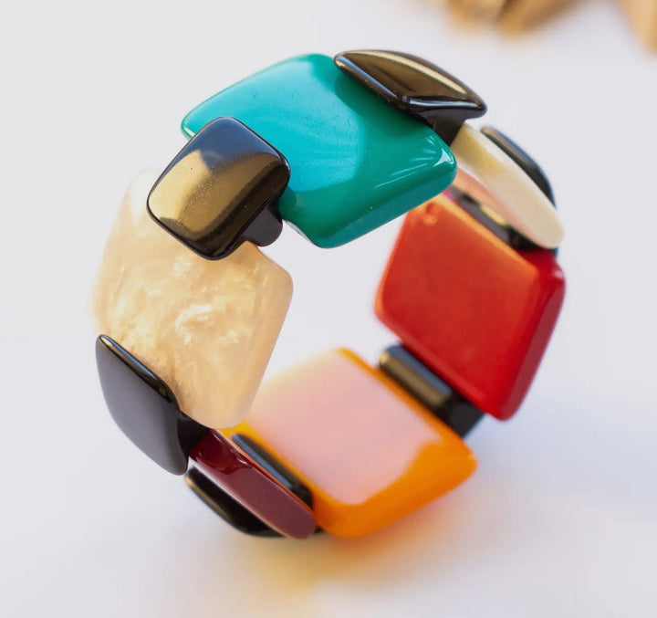 Retro Stretch Buffalo Horn and Resin Bracelet-Multi