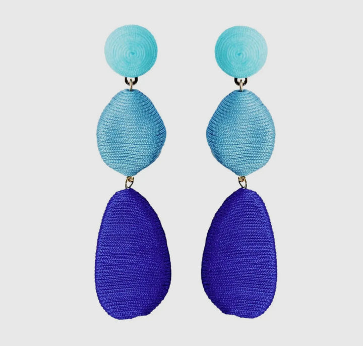 Ombre Statement Blue Drop Earrings-Blue