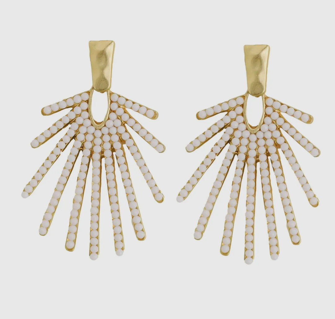 White Sunburst Statement Drop Earrings