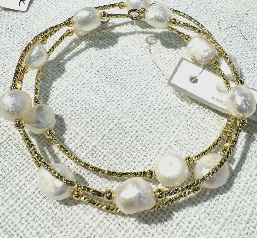 Gold Wrap Potato Pearl Bracelet