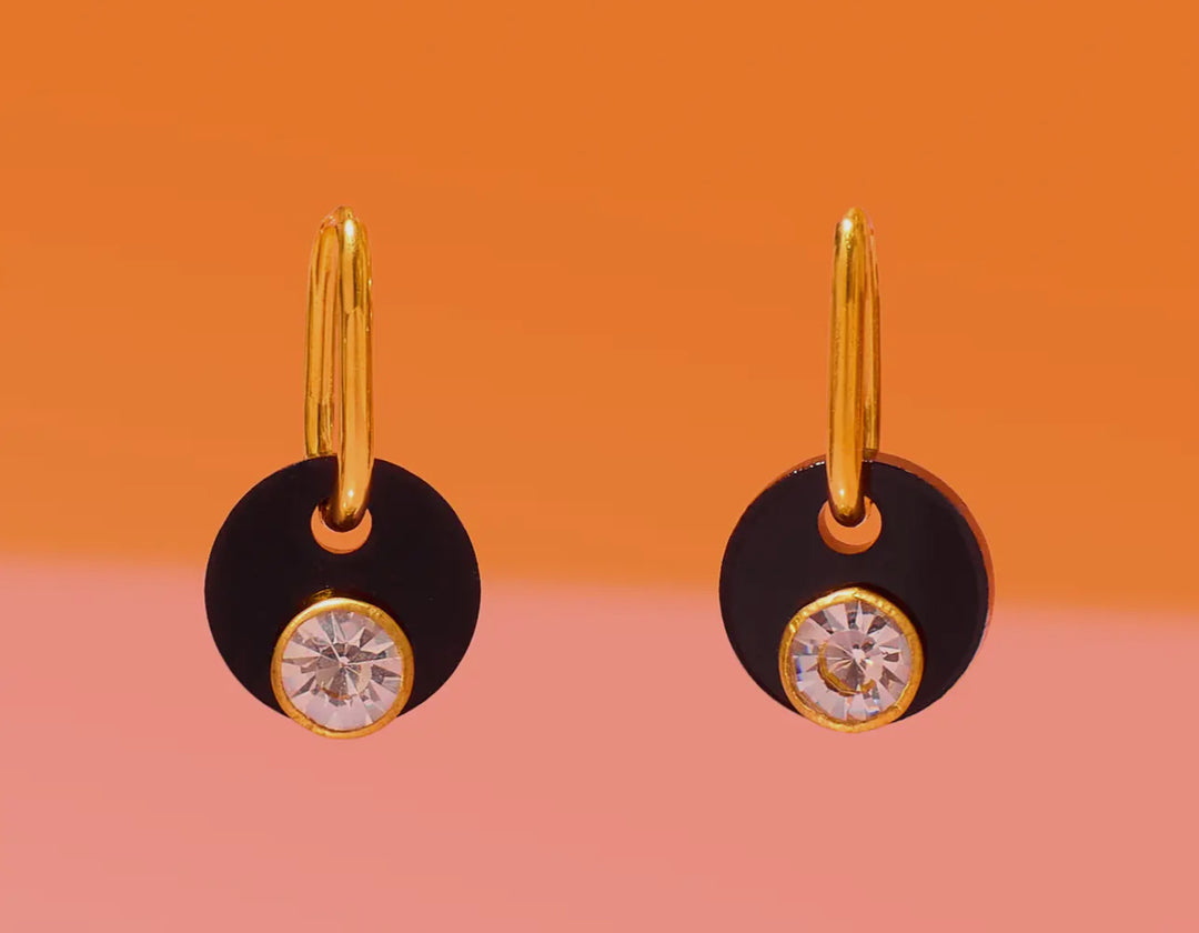 Deco Glam Medallion Earrings-Black
