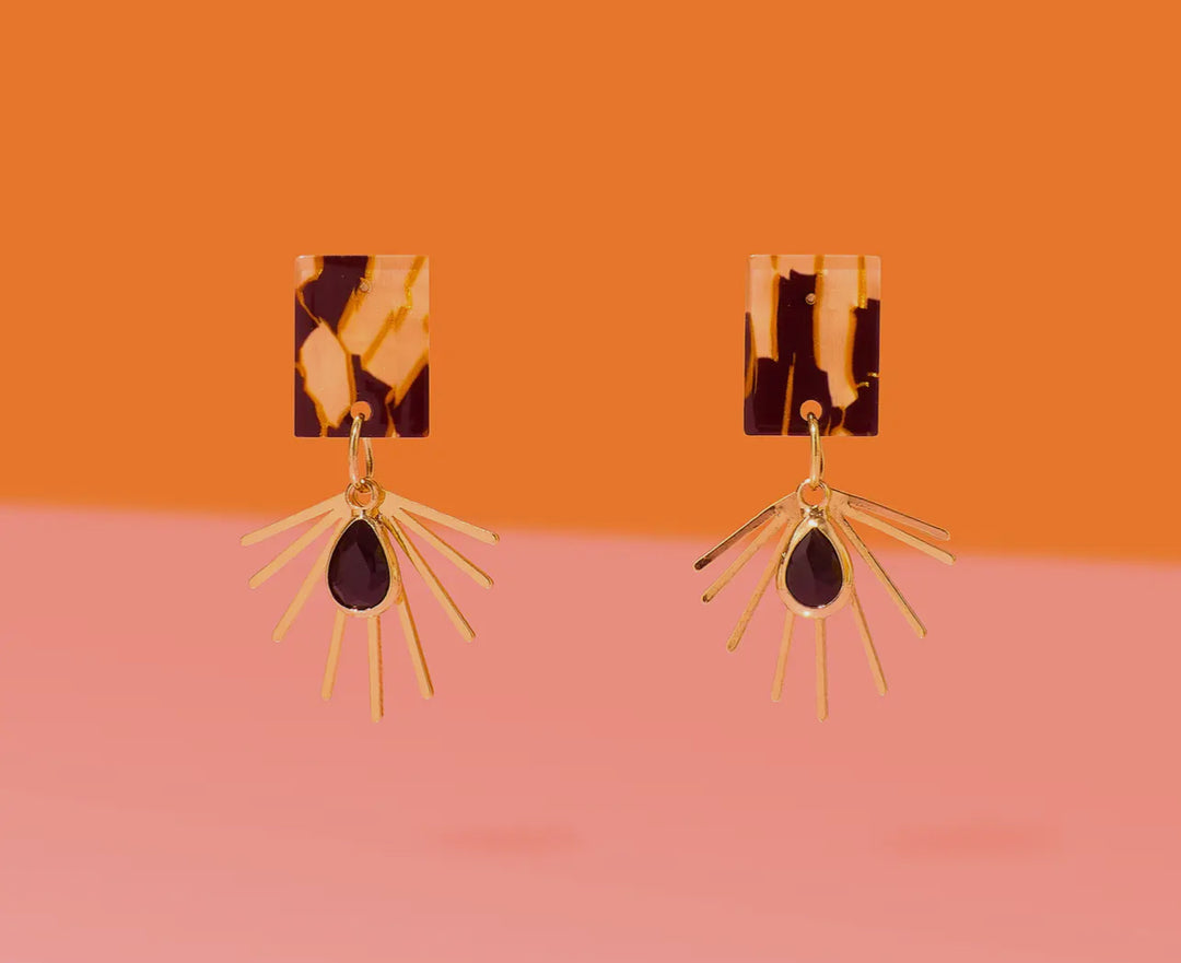 Tortoise Shell Starburst Small Dangle Earrings