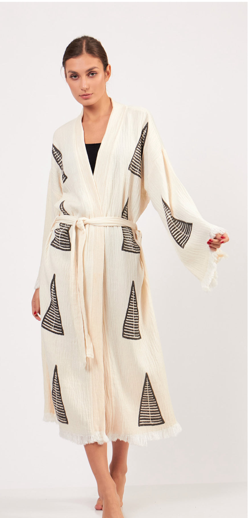 Handcrafted Organic Cotton Boho Beach Kimono Robe with Pyramid Stamp