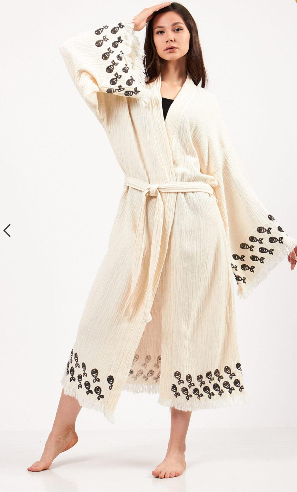 Handmade Cotton Kimono Robe - Eco-Friendly Morning Robe