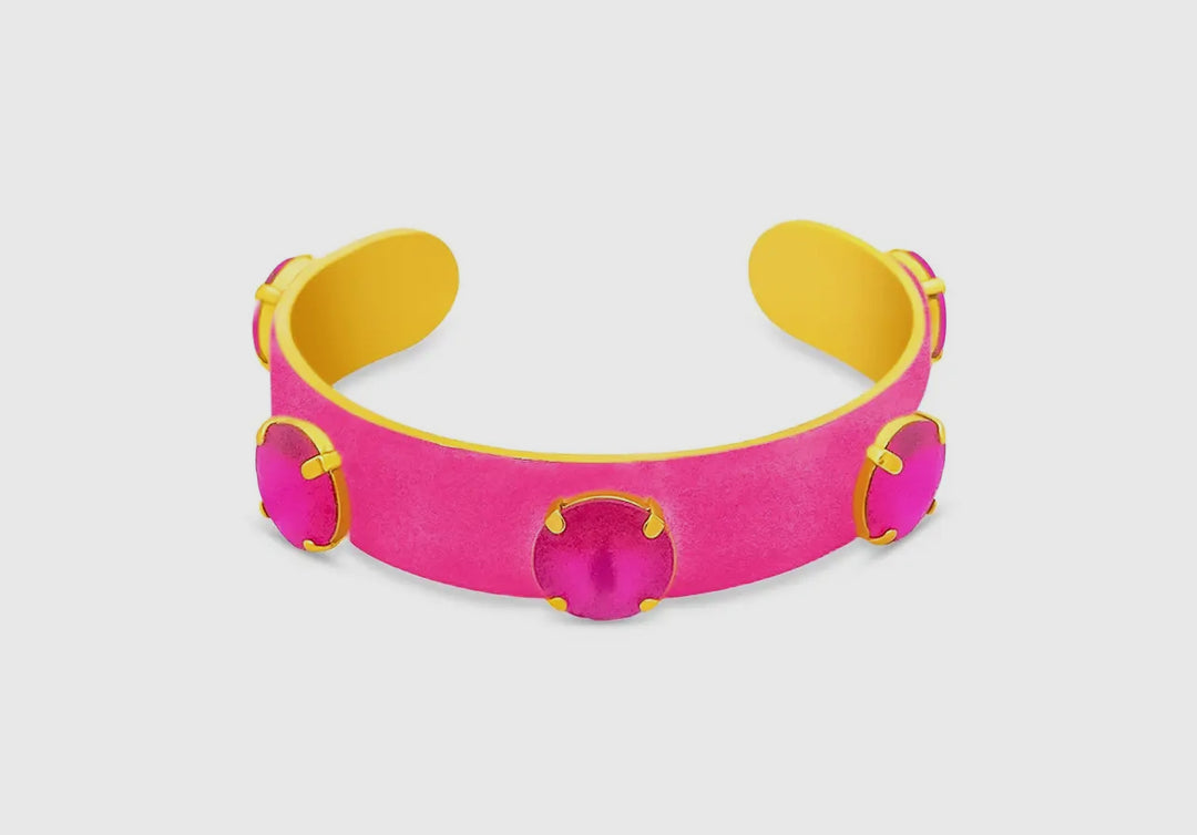 Pop of Pink Enamel and Crystal Cuff Bracelet