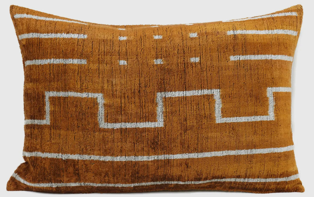 Graphic and Modern 100% Silk velvet Ikat lumbar pillow-16"x24"