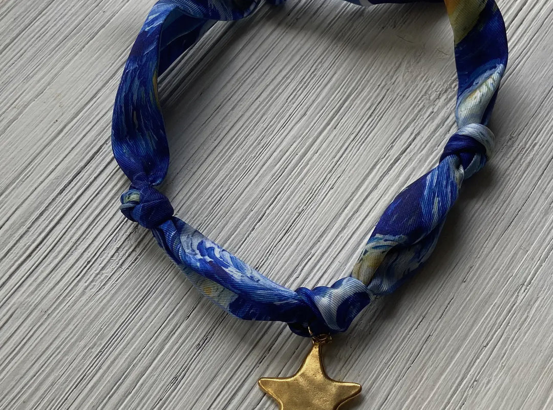 Scarf Necklace-Royal blue-Gold Star