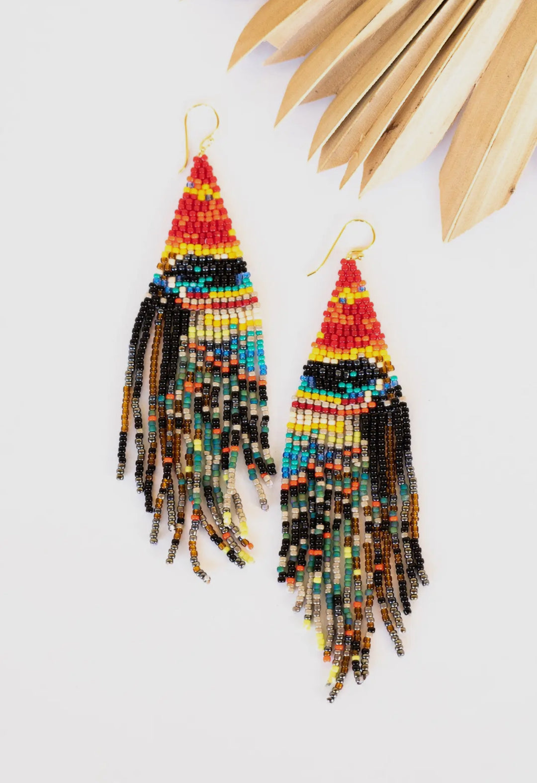 Sundance Sunrise Seed Bead Earrings-Red/yellow/black