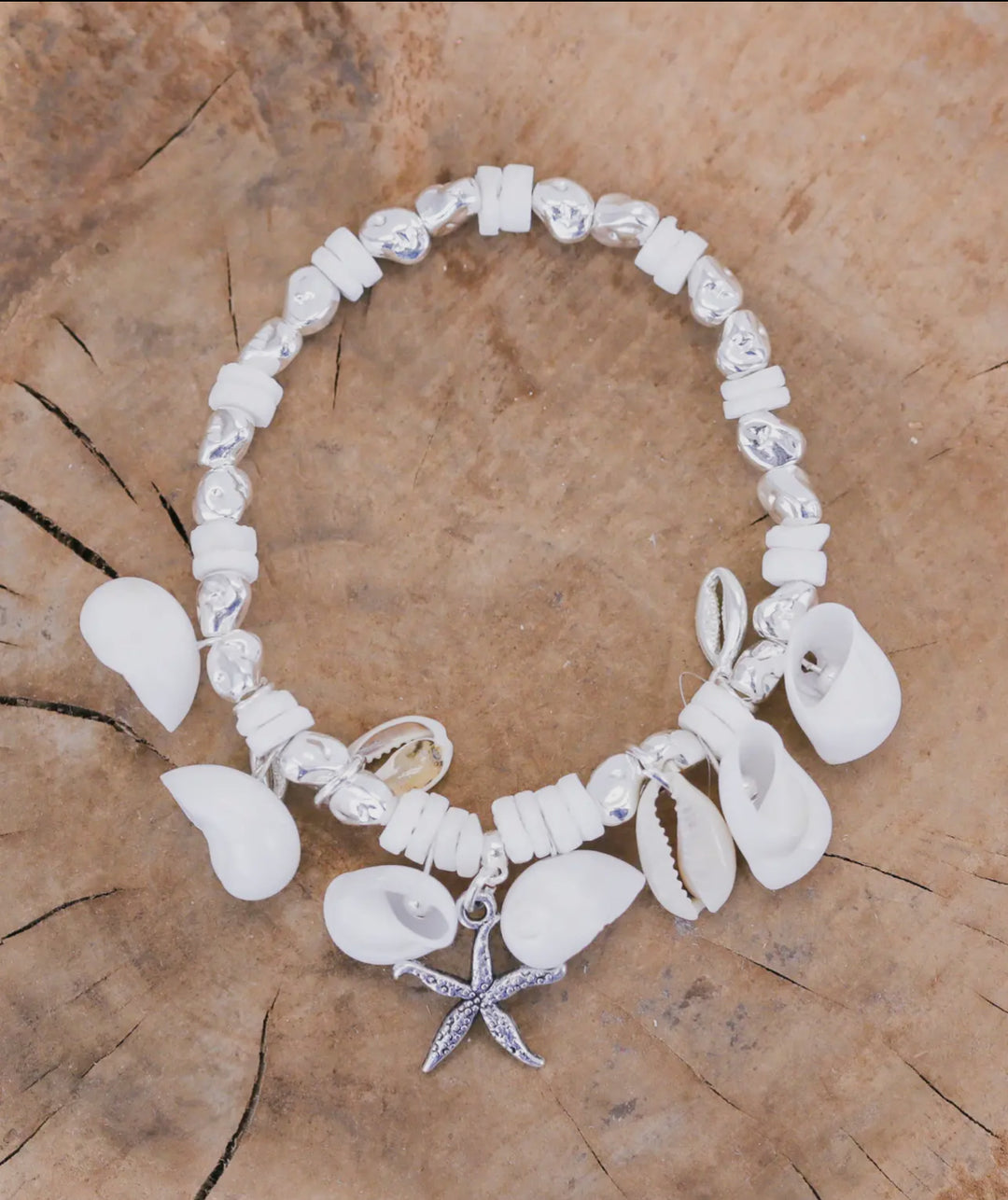 From the Sea Shell and Bead Bracelet-White