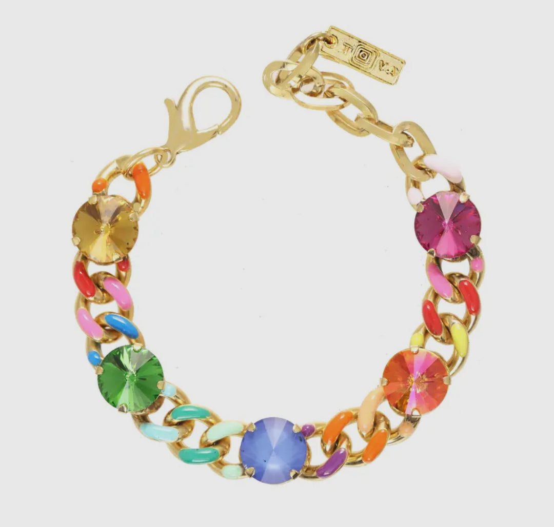 Multi-colored Enamel and Crystal Chain Bracelet