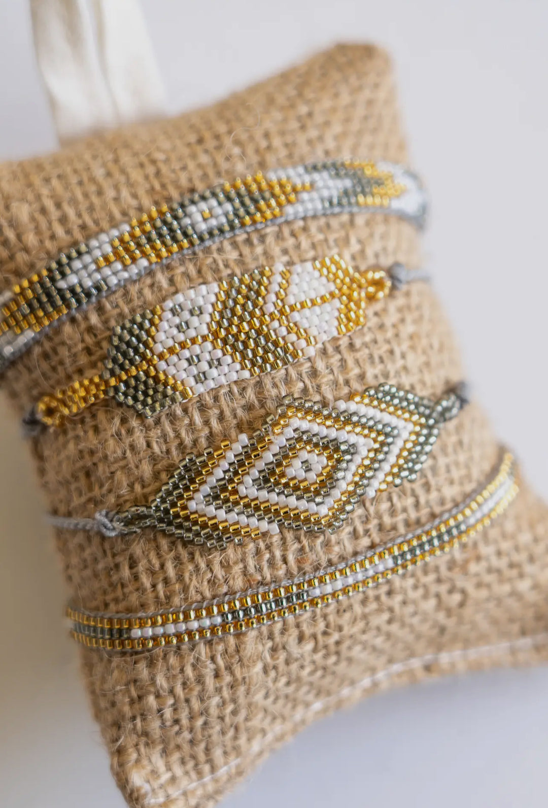 Boho Burlap Seed Bead Bracelet 4-pack-Gold/Gunmetal
