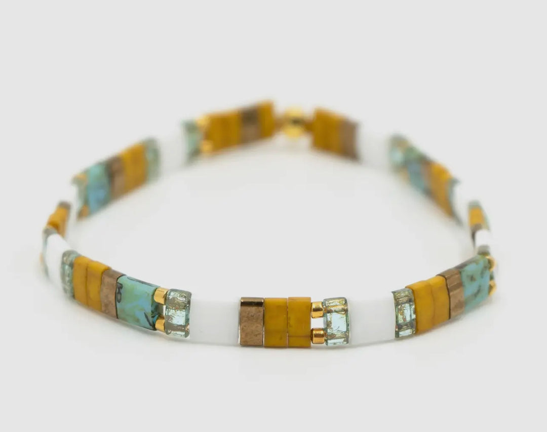 Tile Bead Bracelet-Mustard/Turquoise