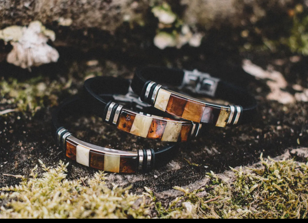Men's Black Leather and Baltic Leather Bracelet