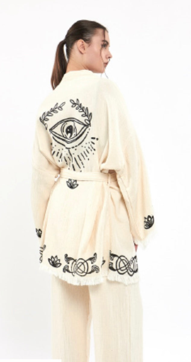 Boho styled evil eye bath robe/pants