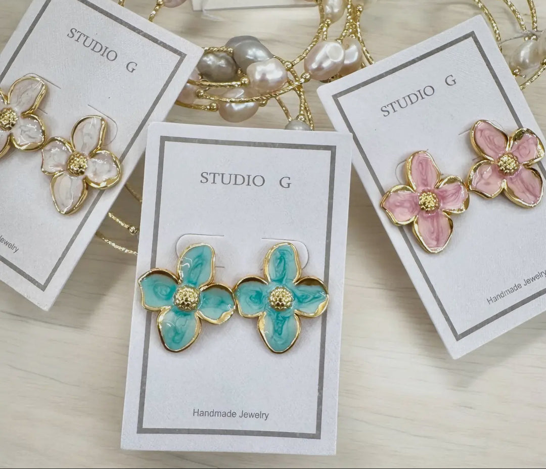 Dogwood Enamel Earrings-Turquoise