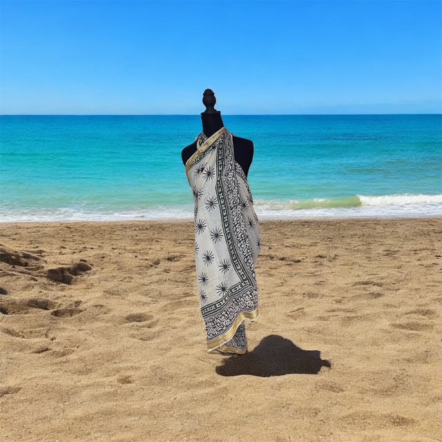 Sarong/Pareo-White with Black Starburst