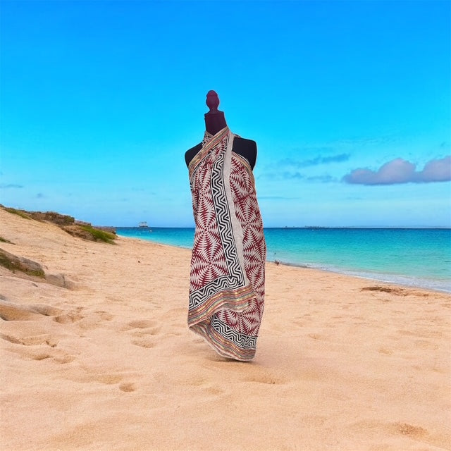 Sarong/Pareo-Red and White graphic motif