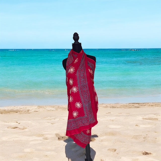 Sarong/Pareo-Red with White starburst motif