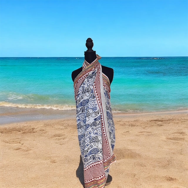 Sarong/Pareo-Red white and blue fish motif