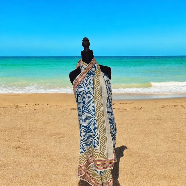 Sarong/Pareo-Teal with gold trim
