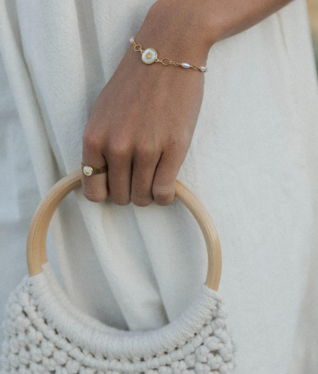 Pearl and 18K gold chain Bracelet-White Cross