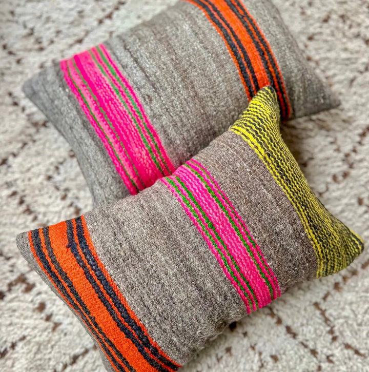 Moroccan Striped Neon colored wool upcycled throw pillows