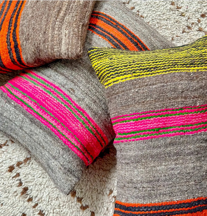 Moroccan Striped Neon colored wool upcycled throw pillows