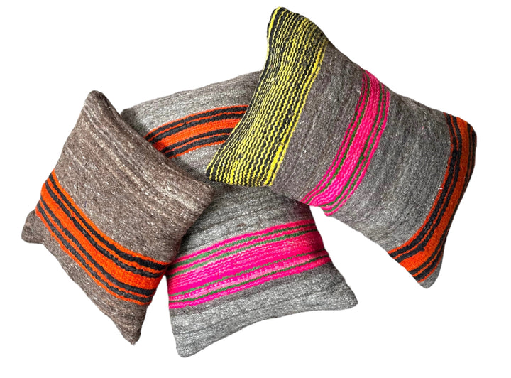 Moroccan Striped Neon colored wool upcycled throw pillows