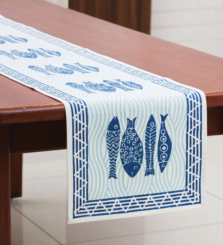 Fish Patterned -100% cotton block printed table runner