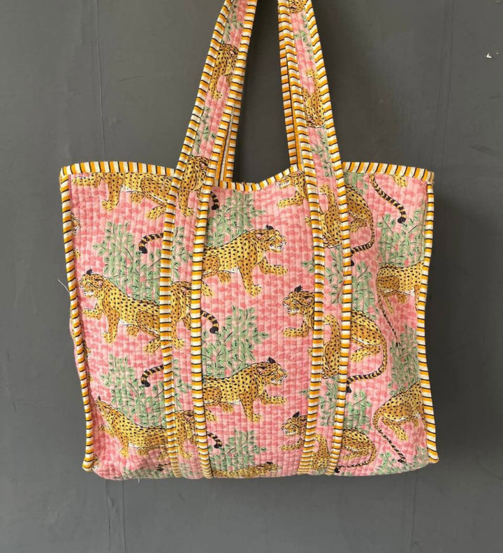 Kantha block printed 100% cotton tote bag