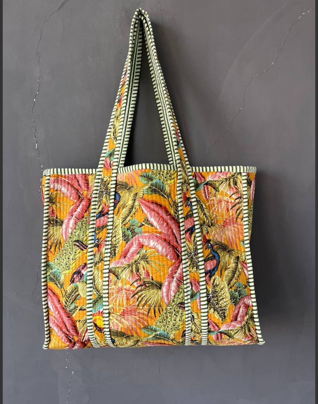 Tropical print Kantha block printed tote bag