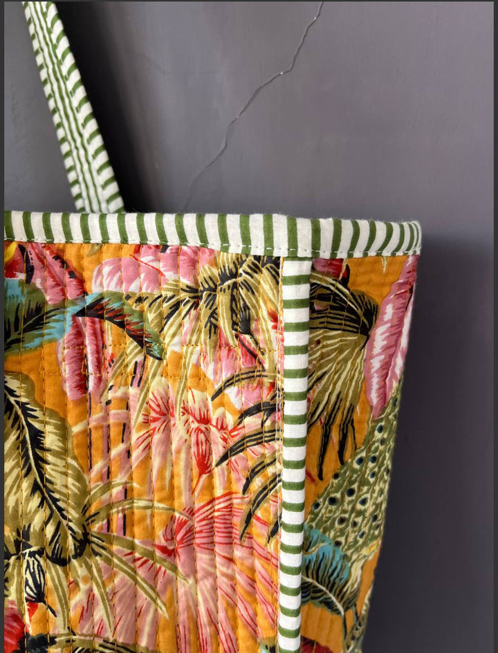 Tropical print Kantha block printed tote bag