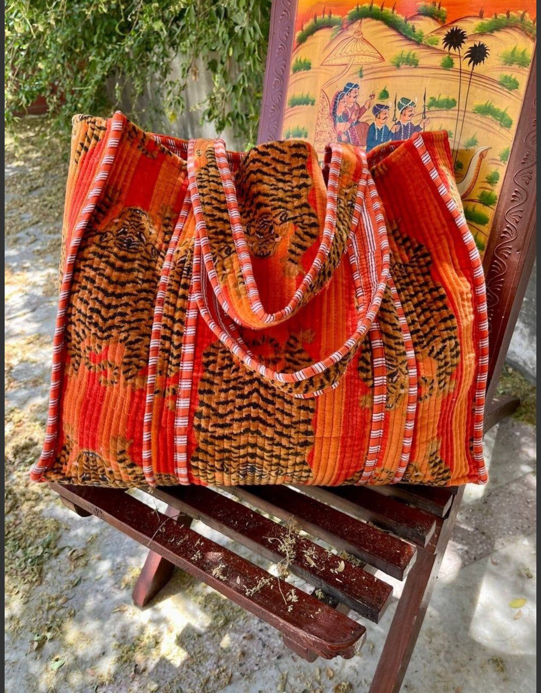 Velvet Tiger print tote bag-Orange