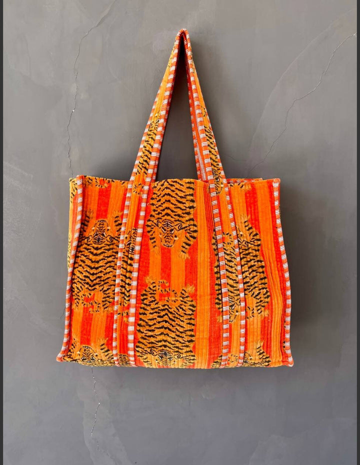 Velvet Tiger print tote bag-Orange