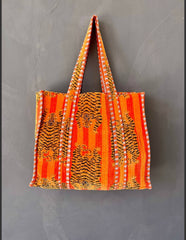 Velvet Tiger print tote bag-Orange
