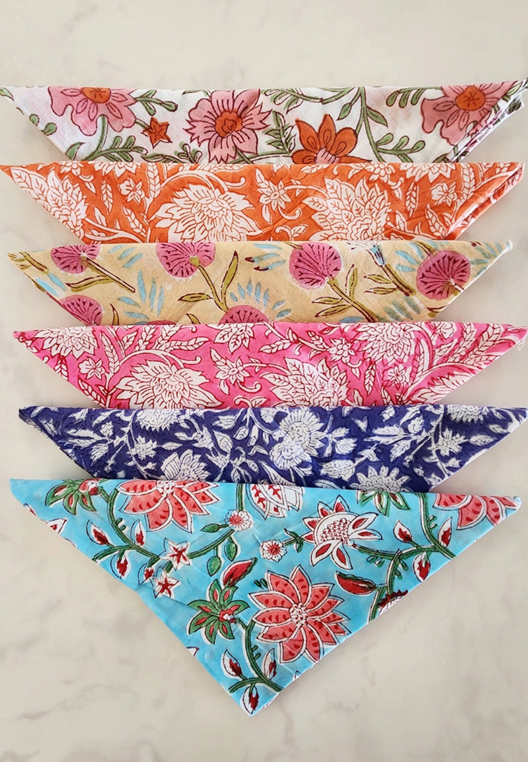 Hand block floral printed 100% cotton napkins-set of 6