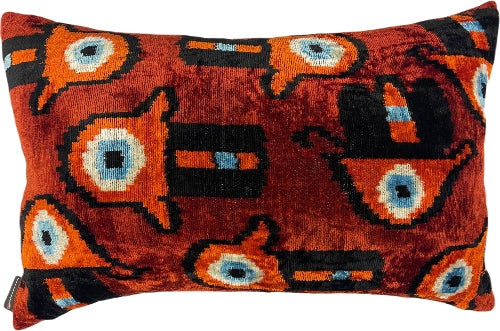 Hand of Fatima Silk Ikat Lumbar Pillow-Cranberry