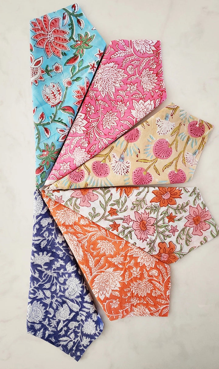 Hand block floral printed 100% cotton napkins-set of 6