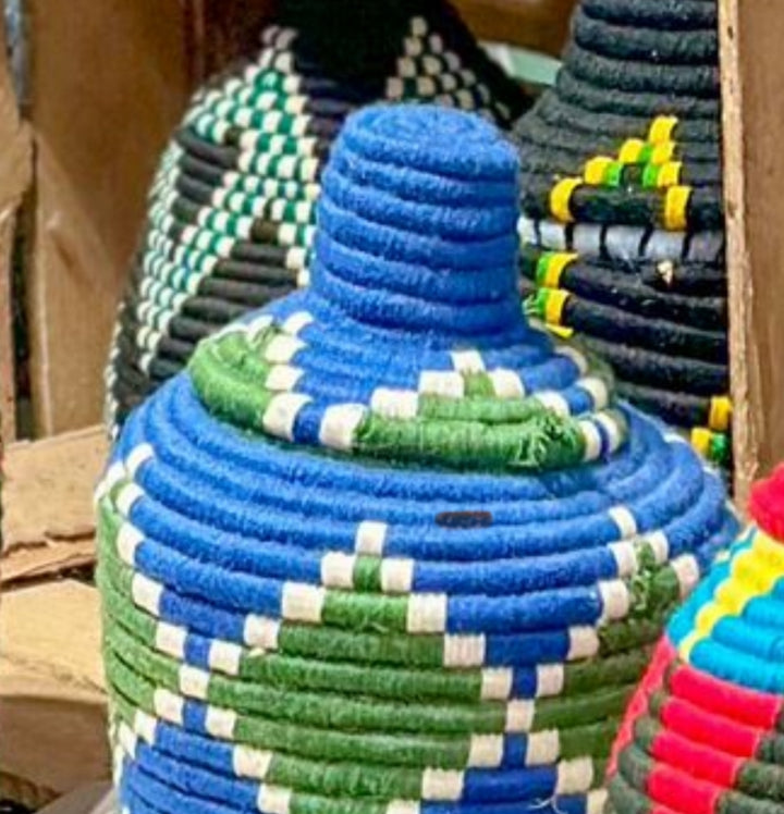 Small Berber basket-cobalt blue and green