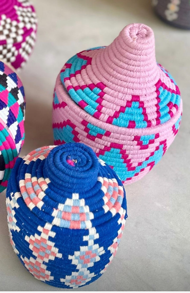 Small Berber basket -pink, turquoise and fuschia