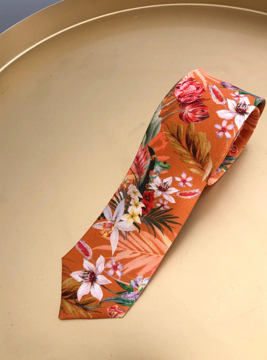 Hand Painted 100% silk tropical pattern tie