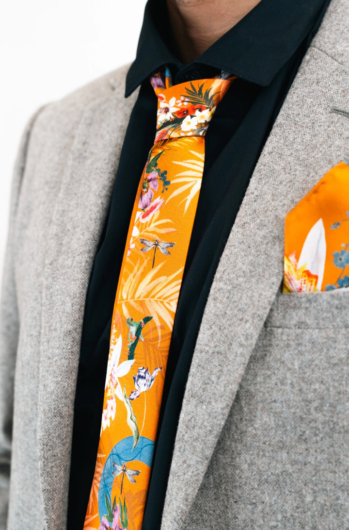 Hand Painted 100% silk tropical pattern tie