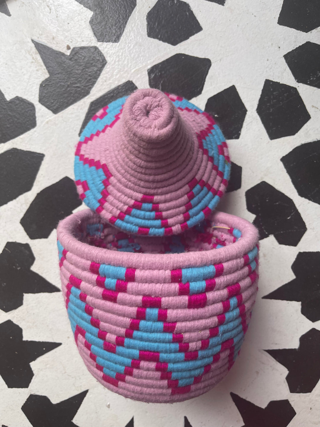 Small Berber basket -pink, turquoise and fuschia