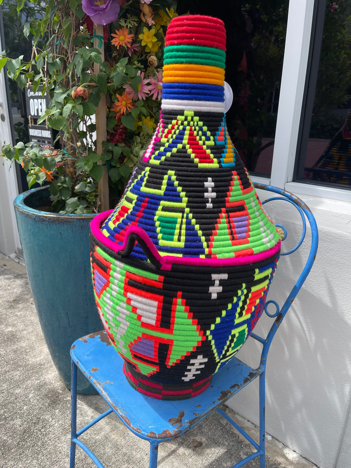 Large hand woven Berber Basket -multi colored